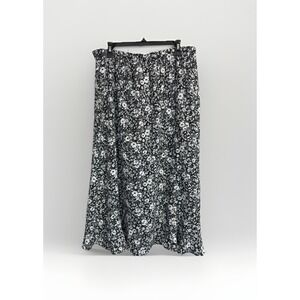 Southern Lady Midi Skirt 16/XL Floral Boho A Line Black/White‎ Elastic Waist